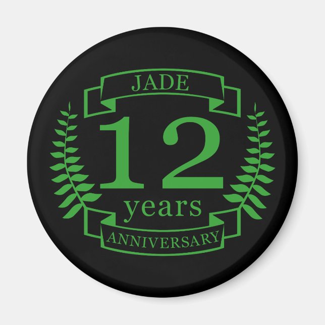Jade Gemstone-årsdagen bröllop 12 år Magnet (Framsidan)