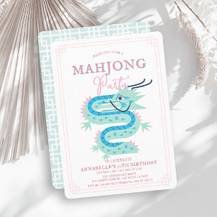 Jade GreenDrake Rosa Chinoiserie Mahjong Födelseda Inbjudningar