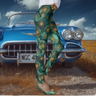 Jade Grön & Guld Organiska Cirklar Leggings