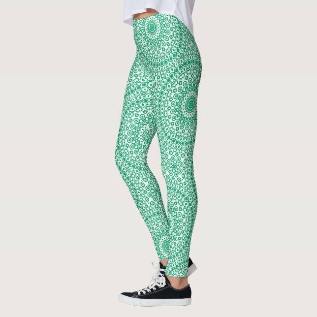 Jade Grön Mandala Mönster Leggings (Vänster)