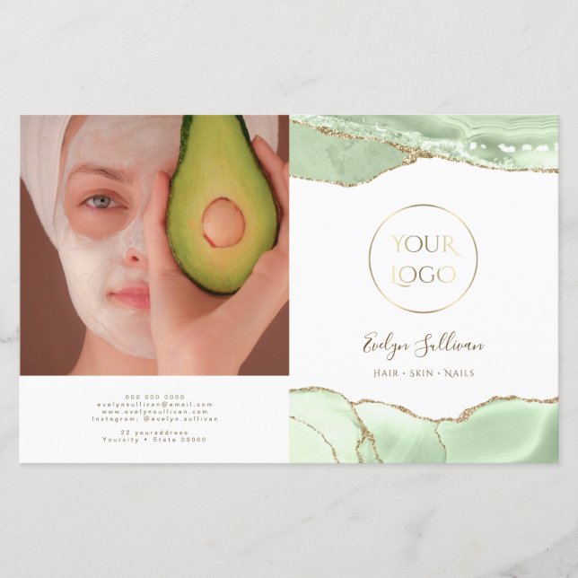 Jade grönt agate bifold brochure (Framsida)