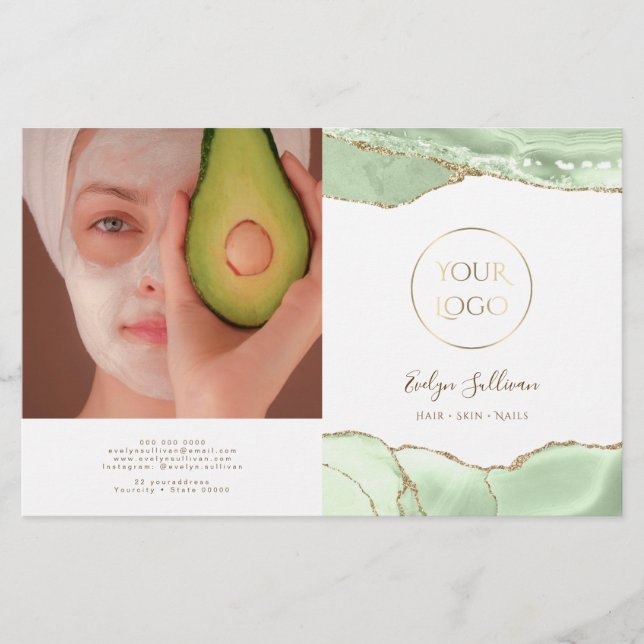 Jade grönt agate bifold brochure (Framsida)