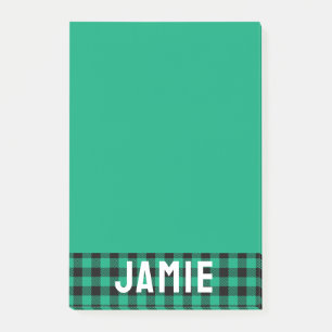 Jade Grönt Buffalo Check White Namn Post-it Block