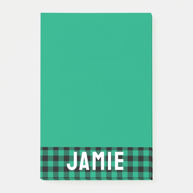 Jade Grönt Buffalo Check White Namn Post-it Block (Framsida)