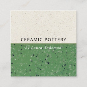 JADE GRÖNT CERAMIC POTTERY GLAZED SPECKLED STRUKTU FYRKANTIGT VISITKORT