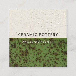 JADE-GRÖNT CERAMISK POTTERY GLAZZED SPECKKKEL STR FYRKANTIGT VISITKORT