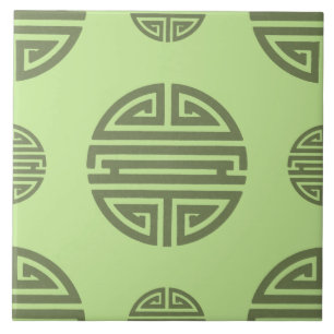 Jade Grönt Chinese Shou Longevity Character Kakelplatta