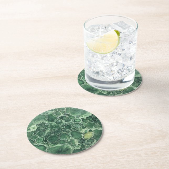 Jade Grönt Gemstone Mönster Underlägg Papper Rund (Insitu)