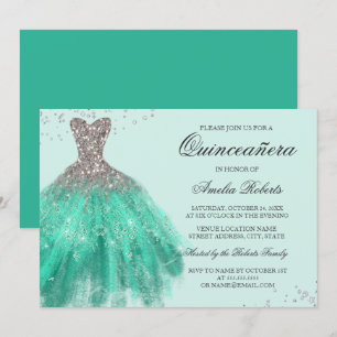 Jade Grönt Gnistra Dress Quinceanera-inbjudan Inbjudningar