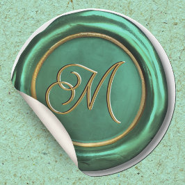 Jade Grönt Guld Monogram Vintage Vax säl Stickers Runt Klistermärke
