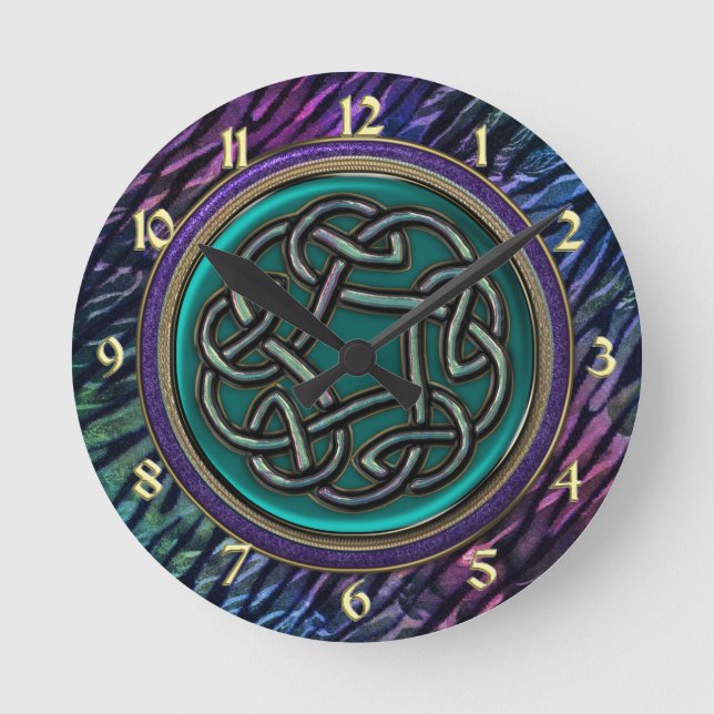 Jade Grönt Metall Celtic Knot Rund Klocka (Framsida)
