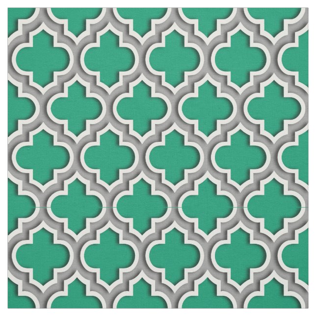 Jade Grönt Mörk Grått Moroccan Quatrefoil #5DS Tyg (Provkarta)