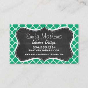 Jade Grönt Moroccan Quatrefoil; Chalkboard-utseend Visitkort