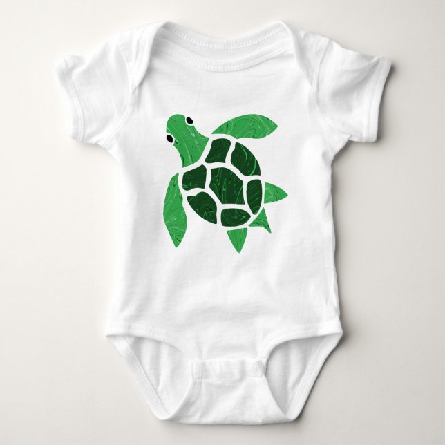 Jade Grönt Sea Turtle Marble Mosaic Art T Shirt (Framsida)