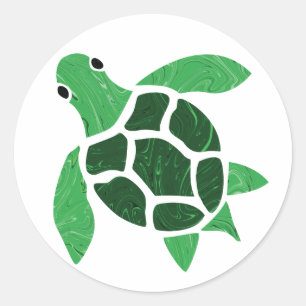 Jade Grönt Sea Turtle Mosaic Art Runt Klistermärke