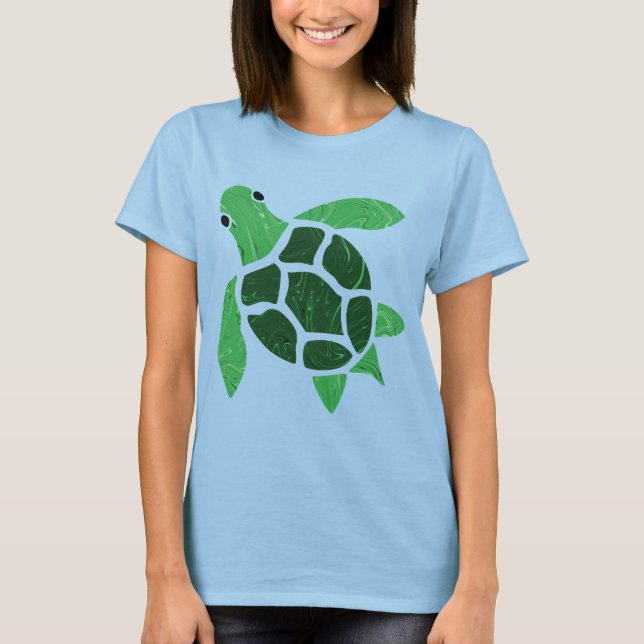 Jade Grönt Sea Turtle Mosaic Artwork T-shirt (Framsida)