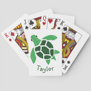 Jade Grönt Sea Turtle Mosaic med Namn Casinokort