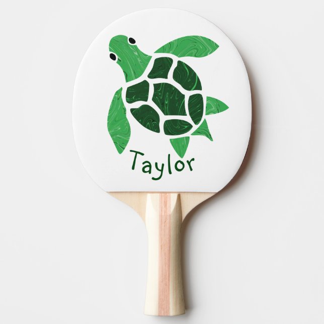 Jade Grönt Sea Turtle Mosaic med Namn Golf Bollar Pingisracket (Framsidan)