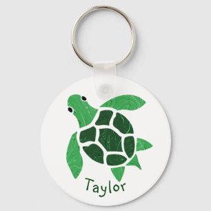 Jade Grönt Sea Turtle Mosaic med Namn Nyckelring