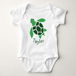 Jade Grönt Sea Turtle Mosaic med Namn T Shirt