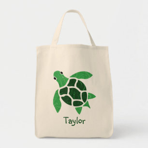 Jade Grönt Sea Turtle Mosaic med Namn Tygkasse