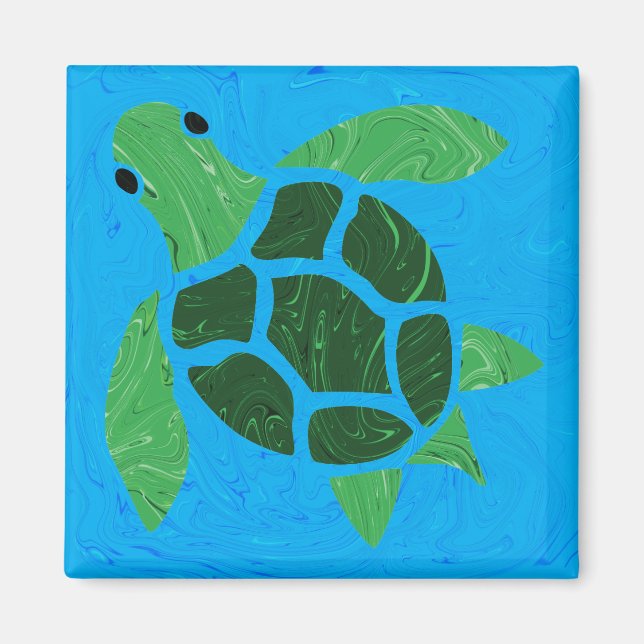 Jade Grönt Sea Turtle on Blue Ocean Background Magnet (Framsidan)