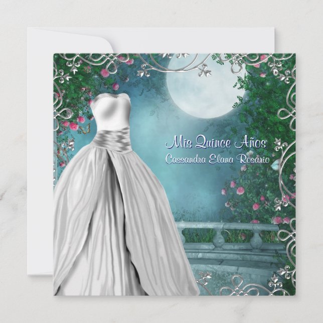 Jade Grönt Teal Blue Rosa ros Quinceanera Inbjudningar (Framsida)