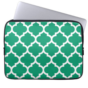 Jade Grönt White Moroccan Quatrefoil Mönster #5 Laptop Sleeve