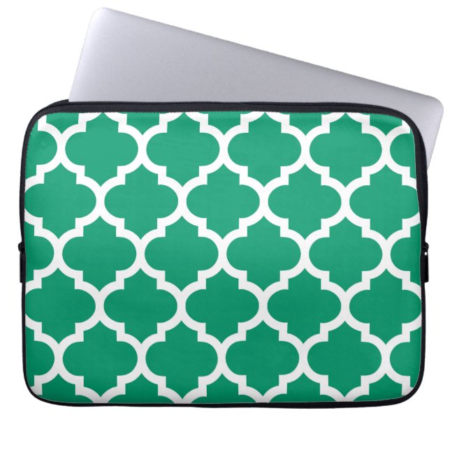 Jade Grönt White Moroccan Quatrefoil Mönster #5 Laptop Sleeve (Framsidan)