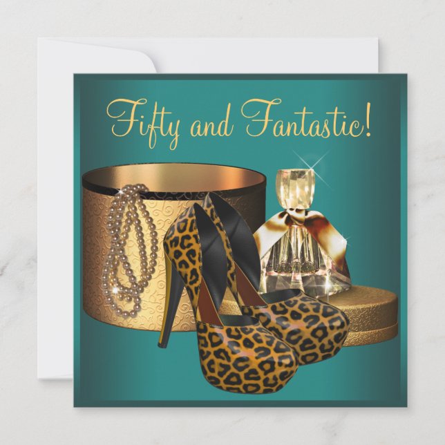 Jade Leopard Guld Womans 50:e födelsedagen Inbjudningar (Framsida)