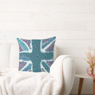 Jade Lila Union Jack Liquid Art, Vild Animal Kudde