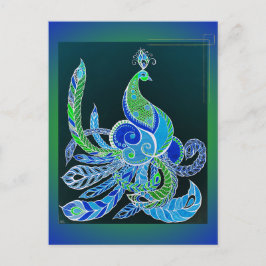 Jade Majesty Elegant grön och blå påfågel  Vykort