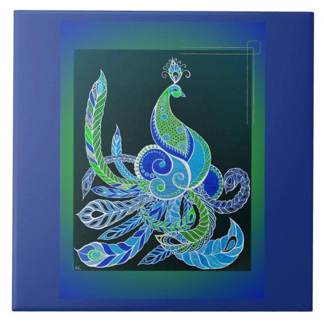 Jade Majesty Elegant Grönt and blue peace ock Kakelplatta (Framsidan)