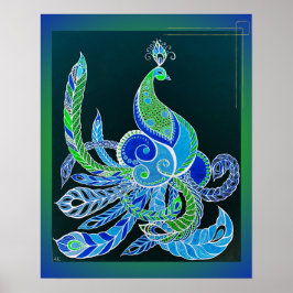 Jade Majesty Elegant Grönt and blue peace ock Poster