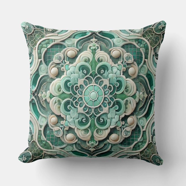 Jade Mandala Mönster: Fresh Gradient Mosaic Kudde (Framsida)