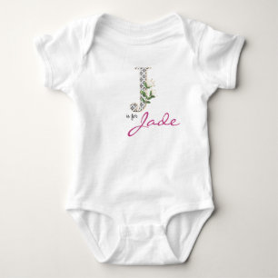 Jade Namn Reveal Blommigt Brev J Girl Whimsical T Shirt