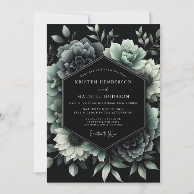 Jade Noir Botanical Wedding Inbjudningar (Framsida)