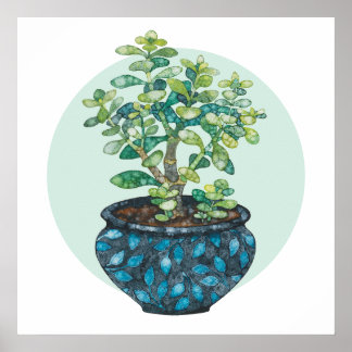 Jade Plant, Modern Watercolor Minimalist Art Poster