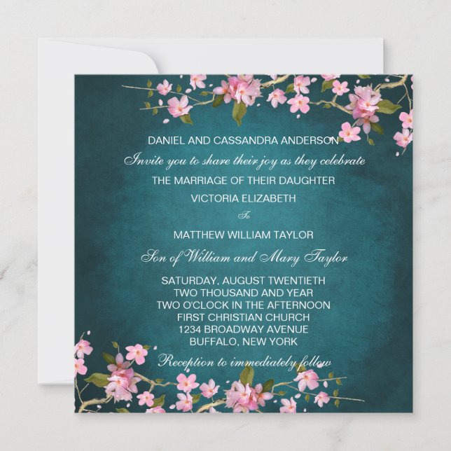 Jade Rosa Japanska Körsbärsblommor Bröllop Inbjudningar (Framsida)