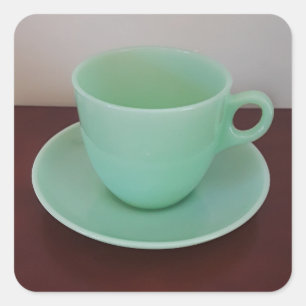 Jadeite Fire-Kung Kopp Saucer Fyrkantigt Klistermärke