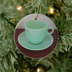 Jadeite Fire-Kung Kopp Saucer Julgransprydnad Keramik