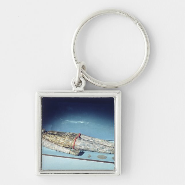 Jadejordfästningkostym Fyrkantig Silverfärgad Nyckelring (Framsidan)