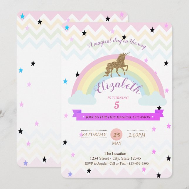 Jadlig Unicorn,Rainbow Stars Birthday-inbjudan Inbjudningar (Fram/baksida)