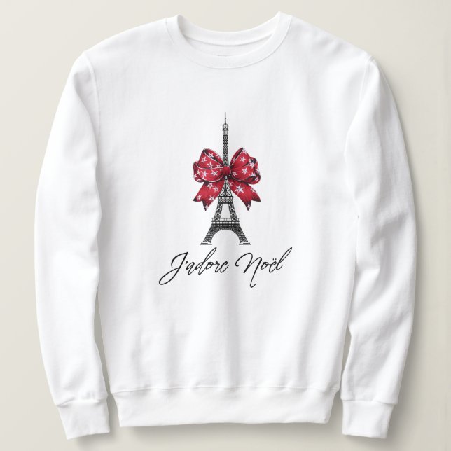 J'adore Noël Eiffel Torn Red Play jul Bow T Shirt (Design framsida)