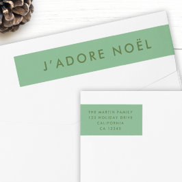 J'adore Noel | Modern Julafton Grönt Returadress Etikettband