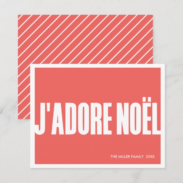 J'adore Noël Modern julkort –Holiday  (Fram/baksida)
