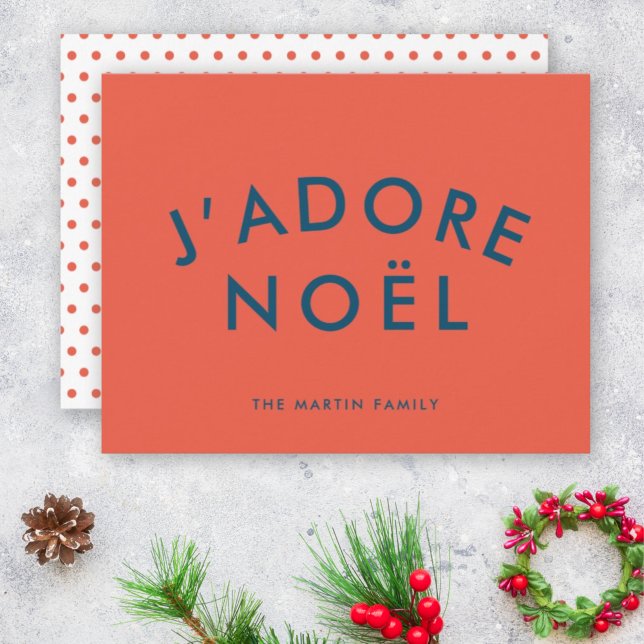 J'adore Noel | Modern Kärlek Jul Red och marinen Julkort (Skapare uppladdad)