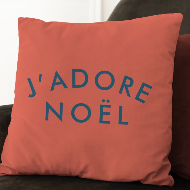J'adore Noel | Modern Kärlek Jul Red och marinen Kudde (Skapare uppladdad)