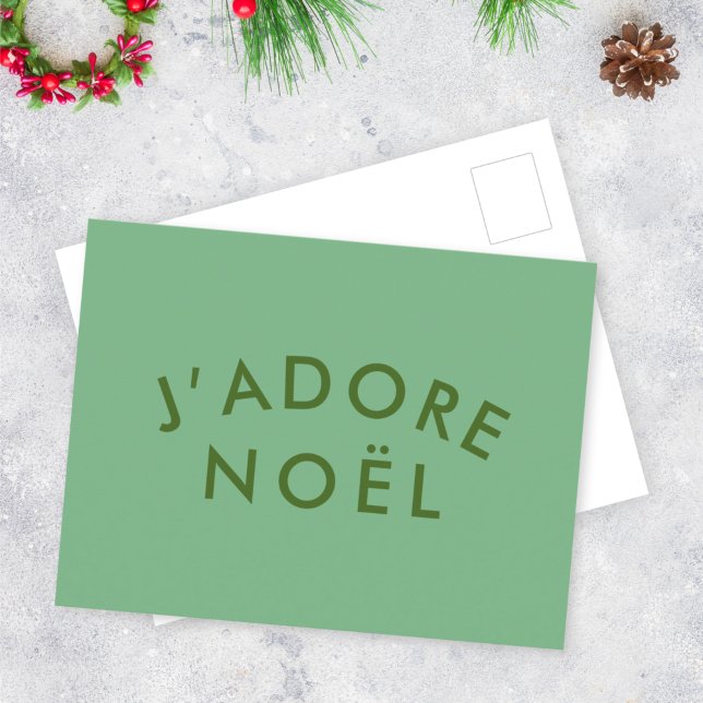 J'adore Noel | Modern Kärlek Julafton-Grönt, minim Vykort (Skapare uppladdad)