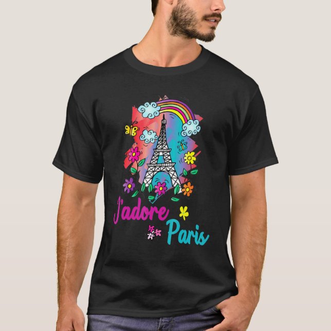 Jadore Paris Eiffel Torn Rainbow Flowers and Butt T Shirt (Framsida)